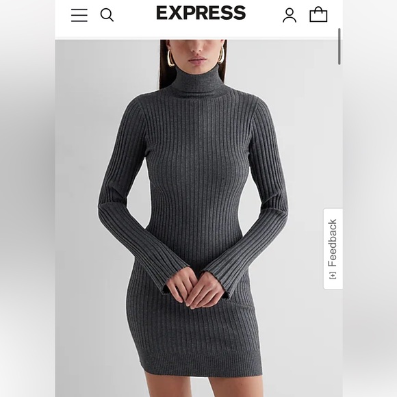 Express Ribbed Turtleneck Long Sleeve Mini Sweater Dress - Small - Picture 1 of 8